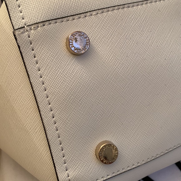 Danier Saffiano Leather Trapeze Style Black and White Handbag - Picture 6 of 13